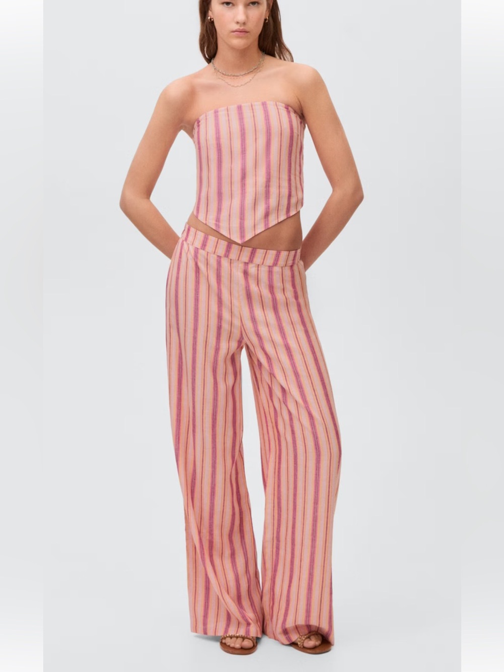 NWOT! Vigoss 100% Rayon Striped Pink Wide-Leg Pants  - Size M
